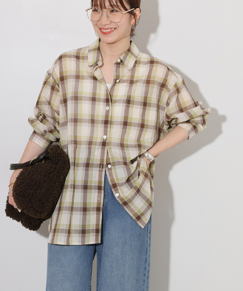 JOURNAL STANDARD relume(ジャーナルスタンダード レリューム)の「シアーボイルコットンチェックシャツ(シャツ/ブラウス・レディース・ブラック系その他/ベージュ系その他/ネイビー/チョコ・FREE)」の21枚目の写真