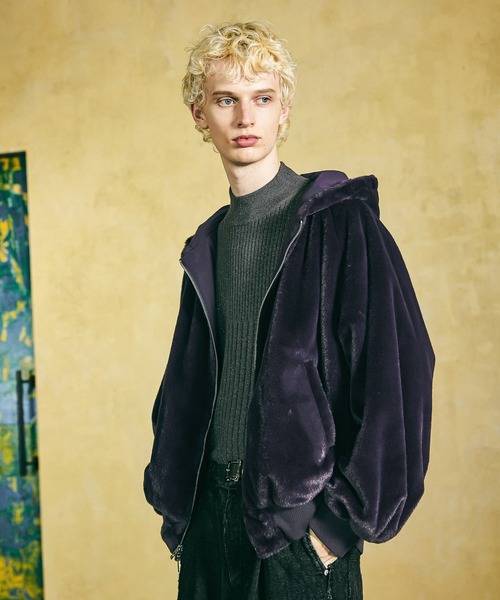 HARE(ハレ)の「リバーシブルフードファーブルゾン(HARE)(ブルゾン・メンズ・ブラック/パープル/グレー・SMALL/MEDIUM)」の3枚目の写真