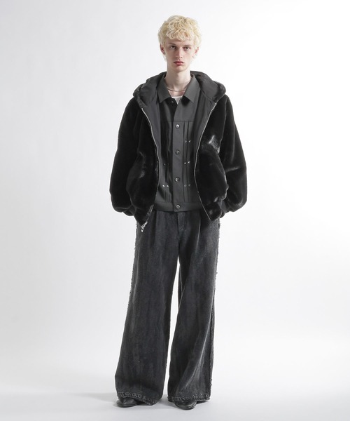 HARE(ハレ)の「リバーシブルフードファーブルゾン(HARE)(ブルゾン・メンズ・ブラック/パープル/グレー・SMALL/MEDIUM)」の4枚目の写真
