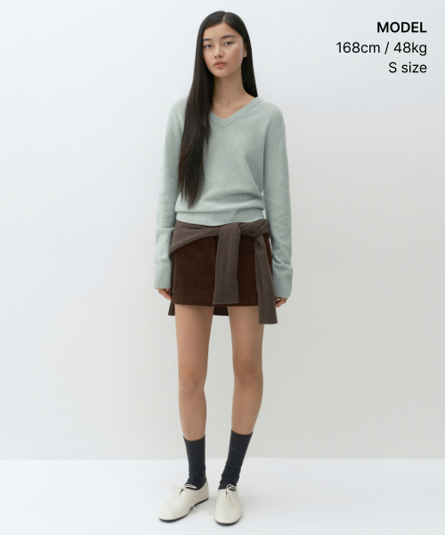 MUSINSA STANDARD WOMAN（ムシンサスタンダードウーマン）の「[ビクトリアウール] レディース Vネックニット [ミントグレー]（ニット/セーター・レディース・その他・MEDIUM/LARGE/SMALL/X-SMALL）」の2枚目の写真