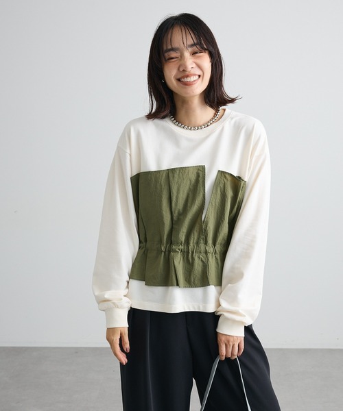 Green Parks(グリーンパークス)の「ビスチェドッキングミニ裏毛プルオーバー(Tシャツ/カットソー・レディース・杢グレー/カーキ・FREE)」の6枚目の写真