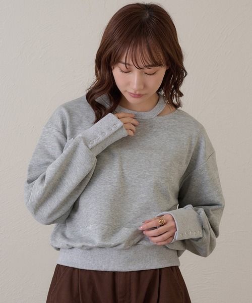 raffime(ラフィミー)の「【Raffime】カットアウトスウェットシャツ/プルオーバー(Tシャツ/カットソー・レディース・グレー/ダークブラウン・フリー)」の2枚目の写真