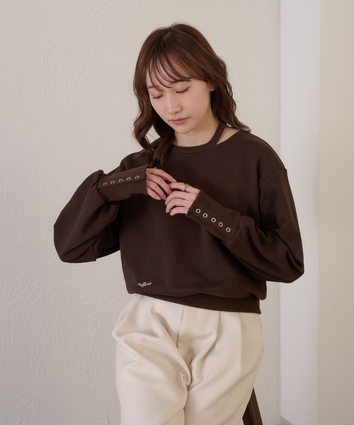 raffime(ラフィミー)の「【Raffime】カットアウトスウェットシャツ/プルオーバー(Tシャツ/カットソー・レディース・グレー/ダークブラウン・フリー)」の6枚目の写真