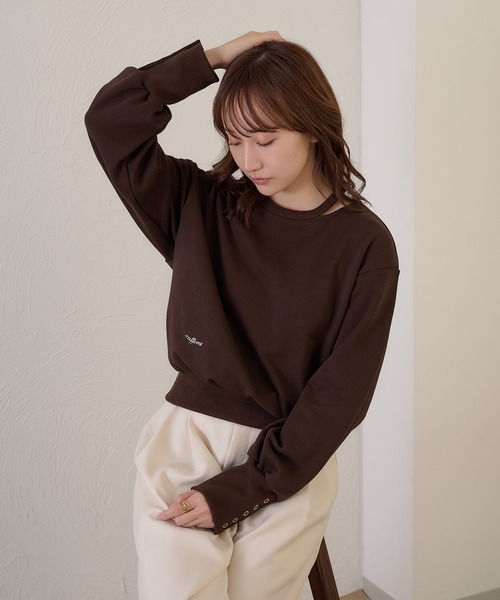 raffime(ラフィミー)の「【Raffime】カットアウトスウェットシャツ/プルオーバー(Tシャツ/カットソー・レディース・グレー/ダークブラウン・フリー)」の7枚目の写真