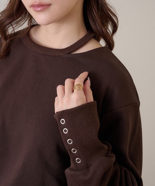 raffime(ラフィミー)の「【Raffime】カットアウトスウェットシャツ/プルオーバー(Tシャツ/カットソー・レディース・グレー/ダークブラウン・フリー)」の13枚目の写真