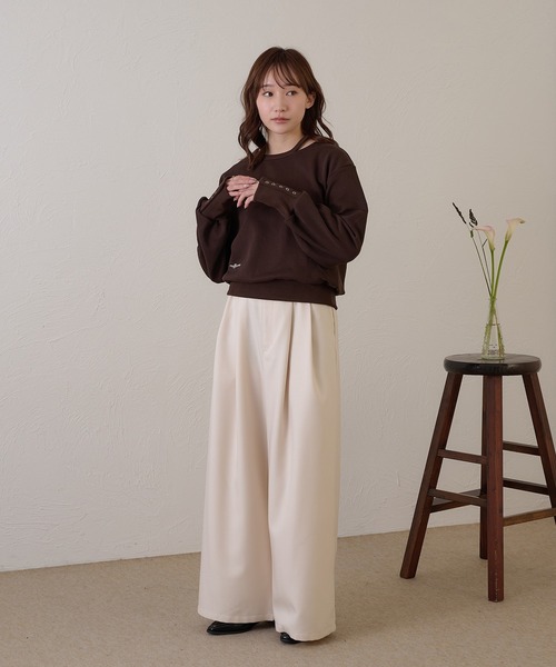 raffime(ラフィミー)の「【Raffime】カットアウトスウェットシャツ/プルオーバー(Tシャツ/カットソー・レディース・グレー/ダークブラウン・フリー)」の9枚目の写真