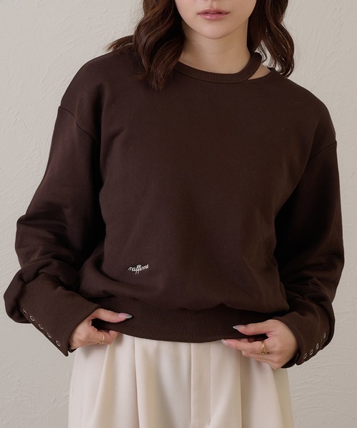 raffime(ラフィミー)の「【Raffime】カットアウトスウェットシャツ/プルオーバー(Tシャツ/カットソー・レディース・グレー/ダークブラウン・フリー)」の4枚目の写真