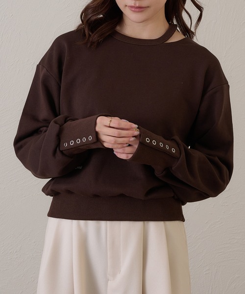 raffime(ラフィミー)の「【Raffime】カットアウトスウェットシャツ/プルオーバー(Tシャツ/カットソー・レディース・グレー/ダークブラウン・フリー)」の14枚目の写真
