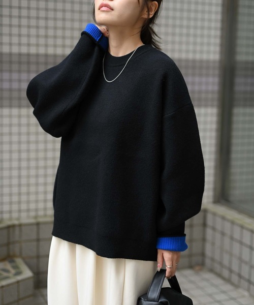 &HALF(アンドハーフ)の「袖配色クルーネックニット(洗えるニット)(ニット/セーター・レディース・グレー/ブルー/ブラック・FREE)」の17枚目の写真