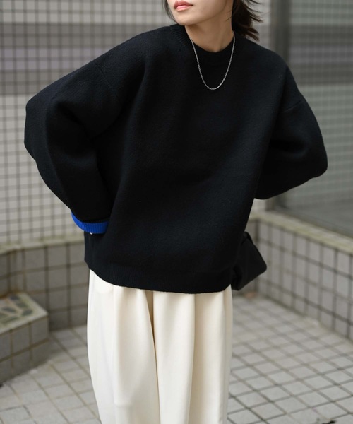 &HALF(アンドハーフ)の「袖配色クルーネックニット(洗えるニット)(ニット/セーター・レディース・グレー/ブルー/ブラック・FREE)」の18枚目の写真