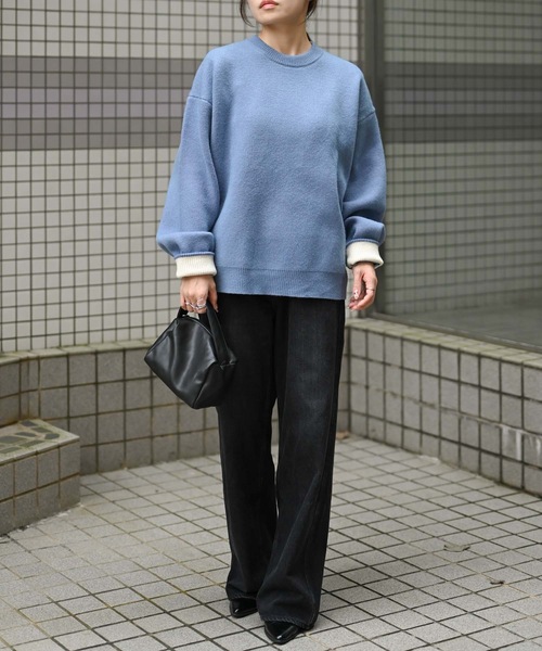 &HALF(アンドハーフ)の「袖配色クルーネックニット(洗えるニット)(ニット/セーター・レディース・グレー/ブルー/ブラック・FREE)」の13枚目の写真