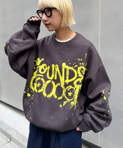 SOUNDSGOOOOD(サウンズグッド)の「【S.G】ドロップリキッドプリントスウェット(スウェット・メンズ・グレー/チャコールグレー・ONE SIZE)」の1枚目の写真