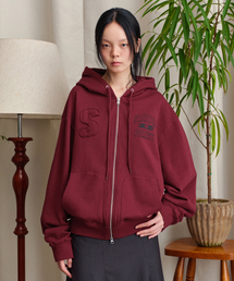 S LOGO PATCH HOODIE ZIP-UP, BURGUNDY