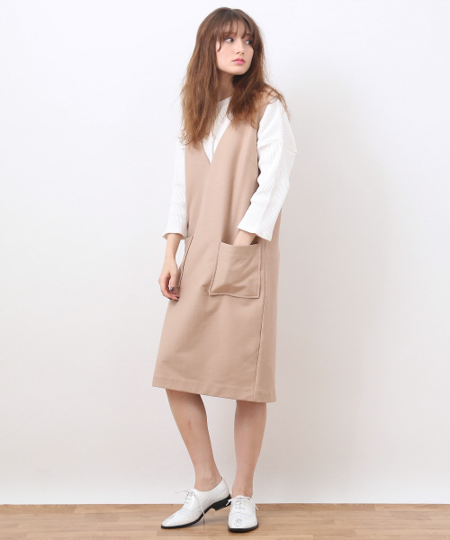 MYSELF ABAHOUSE（マイセルフアバハウス）の「DRYﾆｯﾄVﾈｯｸﾜﾝﾋﾟｰｽ（ワンピース・レディース・ベージュ/ネイビー・FREE）」の2枚目の写真