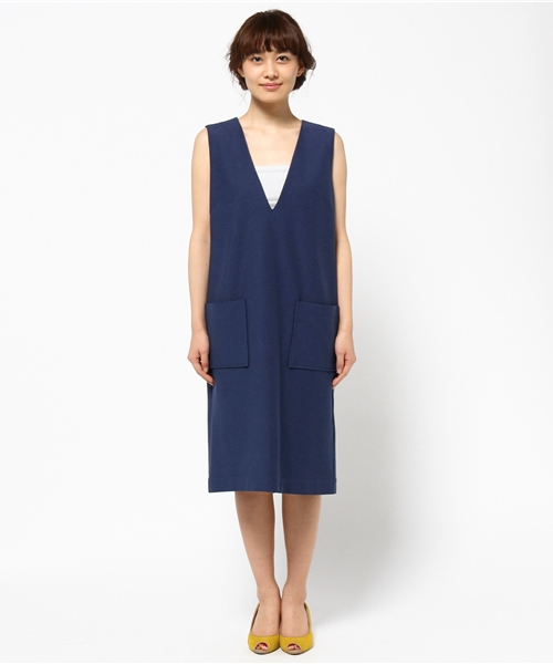 MYSELF ABAHOUSE（マイセルフアバハウス）の「DRYﾆｯﾄVﾈｯｸﾜﾝﾋﾟｰｽ（ワンピース・レディース・ベージュ/ネイビー・FREE）」の4枚目の写真