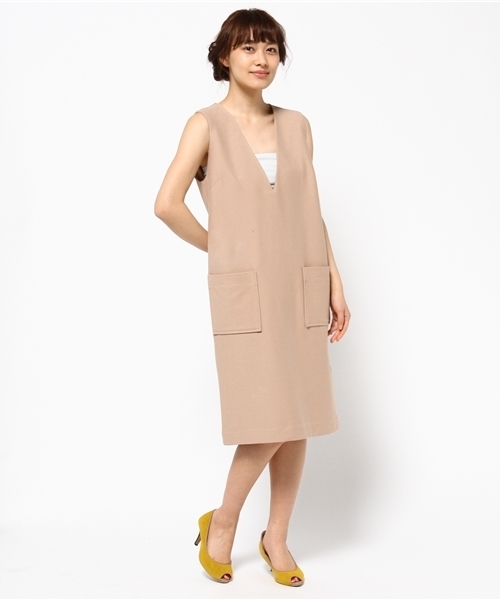 MYSELF ABAHOUSE（マイセルフアバハウス）の「DRYﾆｯﾄVﾈｯｸﾜﾝﾋﾟｰｽ（ワンピース・レディース・ベージュ/ネイビー・FREE）」の12枚目の写真