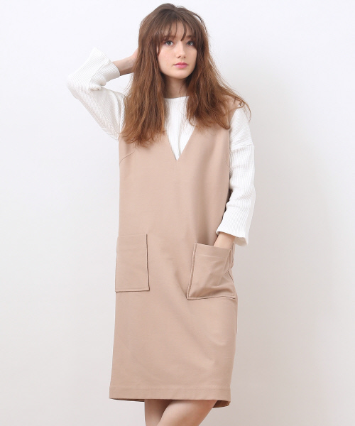 MYSELF ABAHOUSE（マイセルフアバハウス）の「DRYﾆｯﾄVﾈｯｸﾜﾝﾋﾟｰｽ（ワンピース・レディース・ベージュ/ネイビー・FREE）」の13枚目の写真