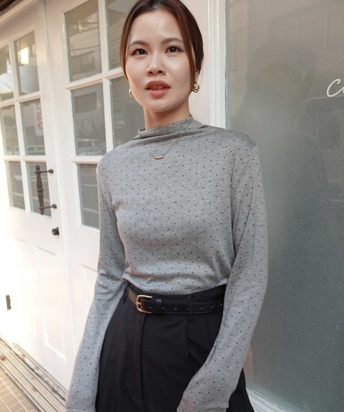 CORNERS(コーナーズ)の「ドット柄プチハイネックトップス(Tシャツ/カットソー・レディース・ブラウン/グレー/チャコールグレー/ホワイト・M)」の6枚目の写真