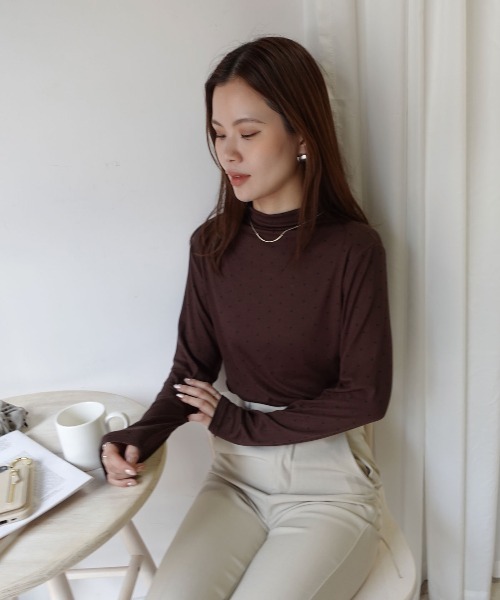 CORNERS(コーナーズ)の「ドット柄プチハイネックトップス(Tシャツ/カットソー・レディース・ブラウン/グレー/チャコールグレー/ホワイト・M)」の9枚目の写真