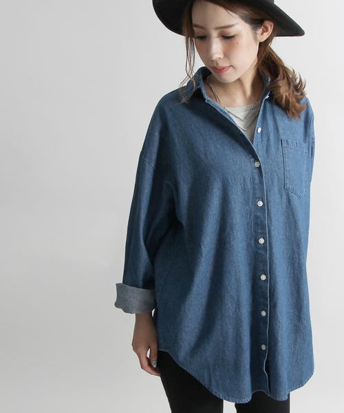 WEGO（ウィゴー）の「WEGO/ビッグシルエットシャツ（シャツ/ブラウス・レディース・ブルー系その他/パープル/オフホワイト/インディゴブルー・FREE）」の2枚目の写真