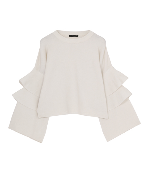 MURUA（ムルーア）の「スリーブラッフルニット（ニット/セーター・レディース・アイボリー/ブラック/ライトブルー・FREE）」の6枚目の写真