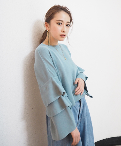 MURUA（ムルーア）の「スリーブラッフルニット（ニット/セーター・レディース・アイボリー/ブラック/ライトブルー・FREE）」の12枚目の写真