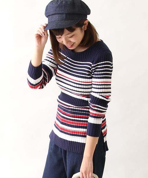 coen（コーエン）の「リボンベルト付きリブニット（ニット/セーター・レディース・オフホワイト/ネイビー/ライトブルー/ライトピンク・LARGE/MEDIUM）」の4枚目の写真