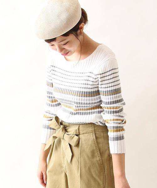 coen（コーエン）の「リボンベルト付きリブニット（ニット/セーター・レディース・オフホワイト/ネイビー/ライトブルー/ライトピンク・LARGE/MEDIUM）」の2枚目の写真