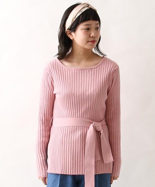 coen（コーエン）の「リボンベルト付きリブニット（ニット/セーター・レディース・オフホワイト/ネイビー/ライトブルー/ライトピンク・LARGE/MEDIUM）」の6枚目の写真