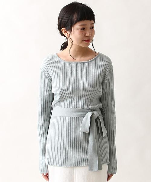 coen（コーエン）の「リボンベルト付きリブニット（ニット/セーター・レディース・オフホワイト/ネイビー/ライトブルー/ライトピンク・LARGE/MEDIUM）」の8枚目の写真