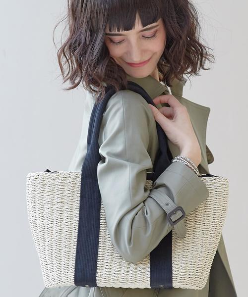 green label relaxing（グリーンレーベルリラクシング）の「[WEB限定]CB テープハンドルかごバッグ ◆（かごバッグ・レディース・オフホワイト/モカ・FREE）」の3枚目の写真