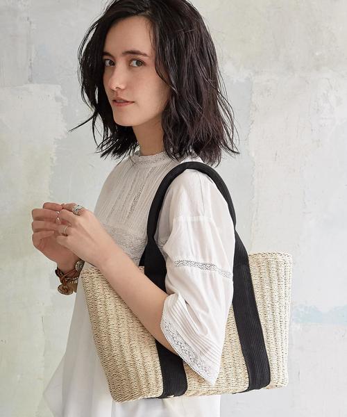 green label relaxing（グリーンレーベルリラクシング）の「[WEB限定]CB テープハンドルかごバッグ ◆（かごバッグ・レディース・オフホワイト/モカ・FREE）」の4枚目の写真