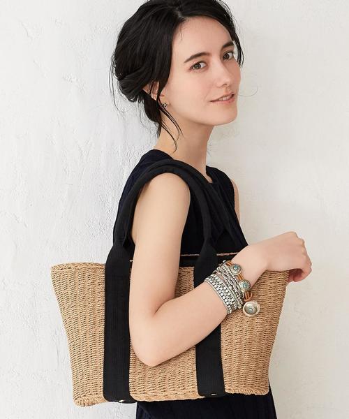 green label relaxing（グリーンレーベルリラクシング）の「[WEB限定]CB テープハンドルかごバッグ ◆（かごバッグ・レディース・オフホワイト/モカ・FREE）」の6枚目の写真