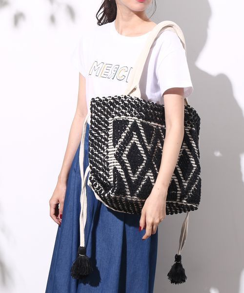 ROPE' PICNIC(ロペピクニック)の「ジャガードビッグトートバッグ(トートバッグ・レディース・ピンク/ブラック/オフホワイト/ブラック系その他・FREE)」の1枚目の写真