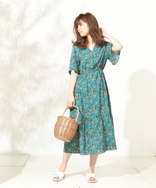 natural couture（ナチュラルクチュール）の「オリエンタルフラワーOP（ワンピース・レディース・オレンジ/ブラック/ターコイズブルー・FREE）」の3枚目の写真