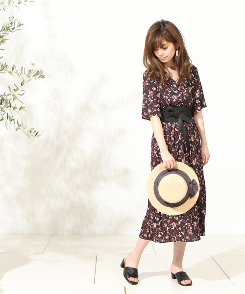 natural couture（ナチュラルクチュール）の「オリエンタルフラワーOP（ワンピース・レディース・オレンジ/ブラック/ターコイズブルー・FREE）」の2枚目の写真