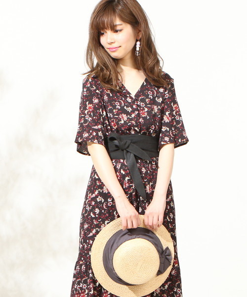 natural couture（ナチュラルクチュール）の「オリエンタルフラワーOP（ワンピース・レディース・オレンジ/ブラック/ターコイズブルー・FREE）」の5枚目の写真