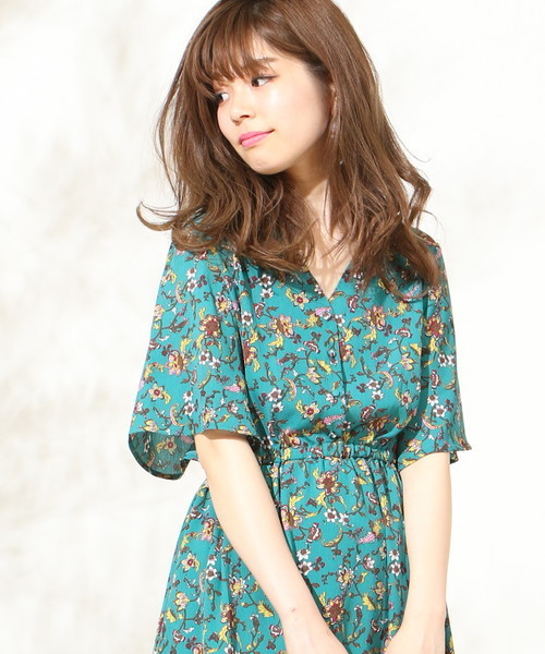 natural couture（ナチュラルクチュール）の「オリエンタルフラワーOP（ワンピース・レディース・オレンジ/ブラック/ターコイズブルー・FREE）」の6枚目の写真