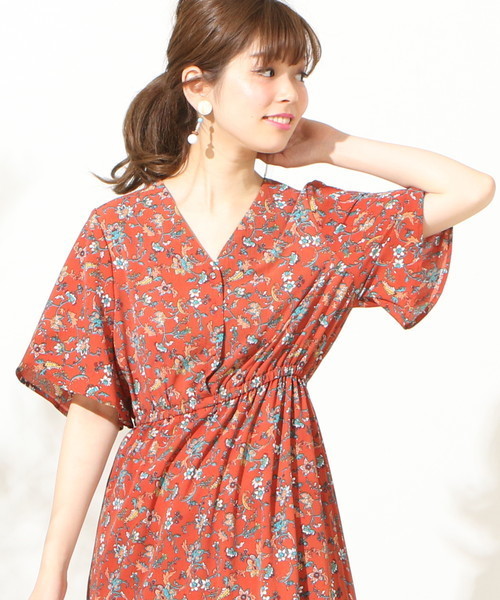 natural couture（ナチュラルクチュール）の「オリエンタルフラワーOP（ワンピース・レディース・オレンジ/ブラック/ターコイズブルー・FREE）」の8枚目の写真