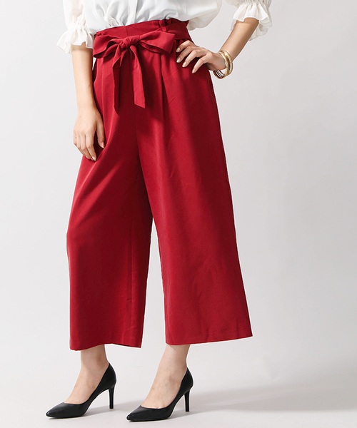 WEGO（ウィゴー）の「WEGO/リボンクロップドワイドパンツ（スラックス・レディース・ホワイト系その他4/イエロー系その他2/ダークインディゴブルー/その他1/ブラック/インディゴブルー/ホワイト系その他2/その他2/ライトブラウン/ダークグリーン/ワイン・LARGE/MEDIUM）」の10枚目の写真