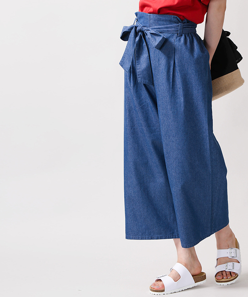 WEGO（ウィゴー）の「WEGO/リボンクロップドワイドパンツ（スラックス・レディース・ホワイト系その他4/イエロー系その他2/ダークインディゴブルー/その他1/ブラック/インディゴブルー/ホワイト系その他2/その他2/ライトブラウン/ダークグリーン/ワイン・LARGE/MEDIUM）」の7枚目の写真