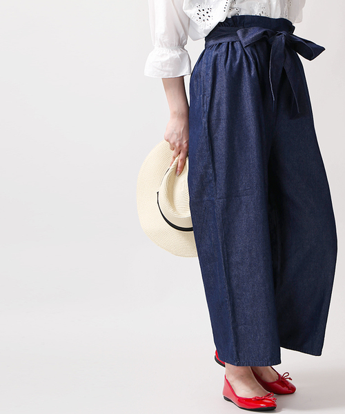 WEGO（ウィゴー）の「WEGO/リボンクロップドワイドパンツ（スラックス・レディース・ホワイト系その他4/イエロー系その他2/ダークインディゴブルー/その他1/ブラック/インディゴブルー/ホワイト系その他2/その他2/ライトブラウン/ダークグリーン/ワイン・LARGE/MEDIUM）」の8枚目の写真