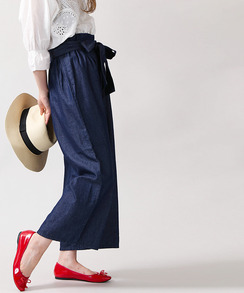 WEGO（ウィゴー）の「WEGO/リボンクロップドワイドパンツ（スラックス・レディース・ホワイト系その他4/イエロー系その他2/ダークインディゴブルー/その他1/ブラック/インディゴブルー/ホワイト系その他2/その他2/ライトブラウン/ダークグリーン/ワイン・LARGE/MEDIUM）」の13枚目の写真