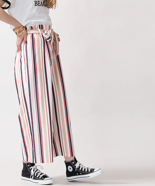 WEGO（ウィゴー）の「WEGO/リボンクロップドワイドパンツ（スラックス・レディース・ホワイト系その他4/イエロー系その他2/ダークインディゴブルー/その他1/ブラック/インディゴブルー/ホワイト系その他2/その他2/ライトブラウン/ダークグリーン/ワイン・LARGE/MEDIUM）」の15枚目の写真