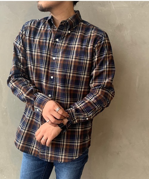 GYMPHLEX（ジムフレックス）の「[Gymphlex/ジムフレックス] ビエラ起毛チェックシャツ（シャツ/ブラウス・メンズ・ネイビー/ワイン/ブルー系その他/ブラック/グレー/ベージュ/ダークグリーン/ブラウン/グレー系その他/オレンジ/ベージュ系その他/ブルー系その他2/レッド/ダークブラウン/レッド系その他/ブルー系その他3/ベージュ系その他2/ブラウン系その他/ブラウン系その他2/グレー系その他2/アイボリー/モカ/チャコールグレー/レッド系その他2/ダークネイビー・L/M）」の9枚目の写真