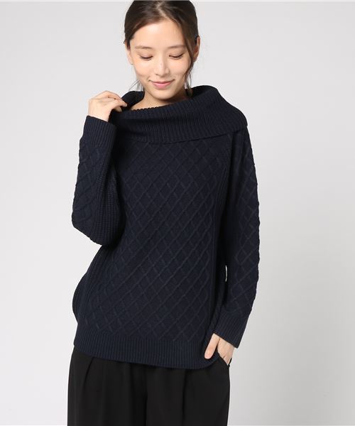 AMERICAN HOLIC(アメリカンホリック)の「オフタートルケーブルニットプルオーバー(ニット/セーター・レディース・オフホワイト/ブラック/ベージュ/マスタード/ネイビー・FREE)」の4枚目の写真