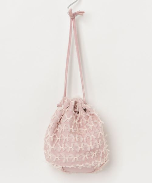 merlot plus（メルロープリュス）の「リボンチュール巾着ハンドバッグ2562（ハンドバッグ・レディース・ブラック/ピンク/ホワイト・FREE）」の3枚目の写真