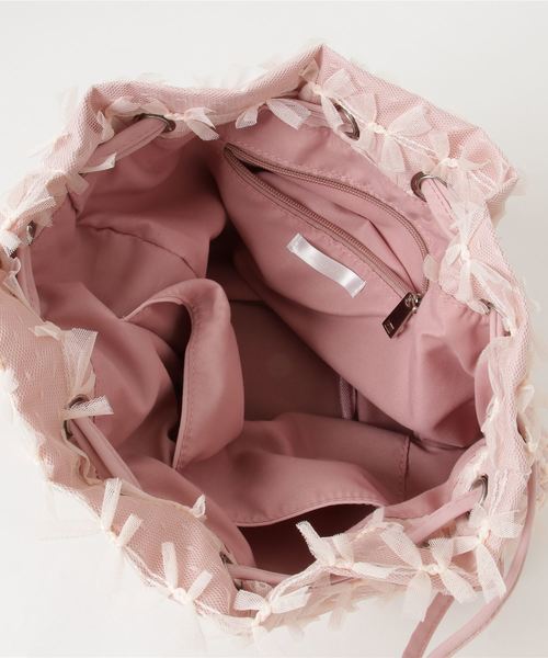 merlot plus（メルロープリュス）の「リボンチュール巾着ハンドバッグ2562（ハンドバッグ・レディース・ブラック/ピンク/ホワイト・FREE）」の7枚目の写真