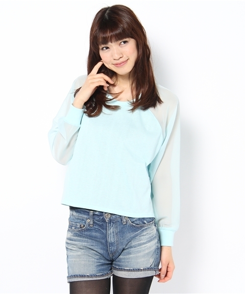 WEGO(ウィゴー)の「シフォンスリーブLSプルオーバー(Tシャツ/カットソー・レディース・オフホワイト/サックスブルー/ブラック/ライトパープル/ライム・FREE)」の15枚目の写真