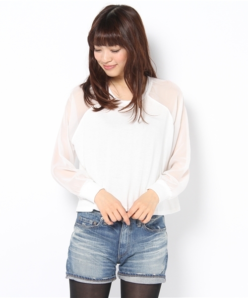 WEGO(ウィゴー)の「シフォンスリーブLSプルオーバー(Tシャツ/カットソー・レディース・オフホワイト/サックスブルー/ブラック/ライトパープル/ライム・FREE)」の12枚目の写真